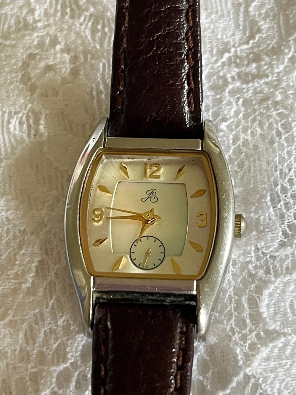 Jessica Simpson Gold Tone Cream Dial Watch with Brown Leather Strap